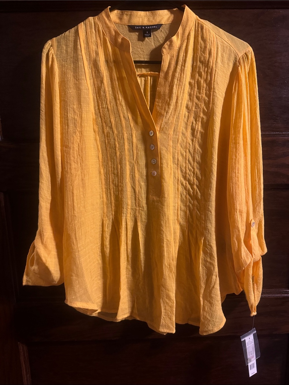 Rachel Zoe Yellow Pintuck Peasant Blouse, NWT